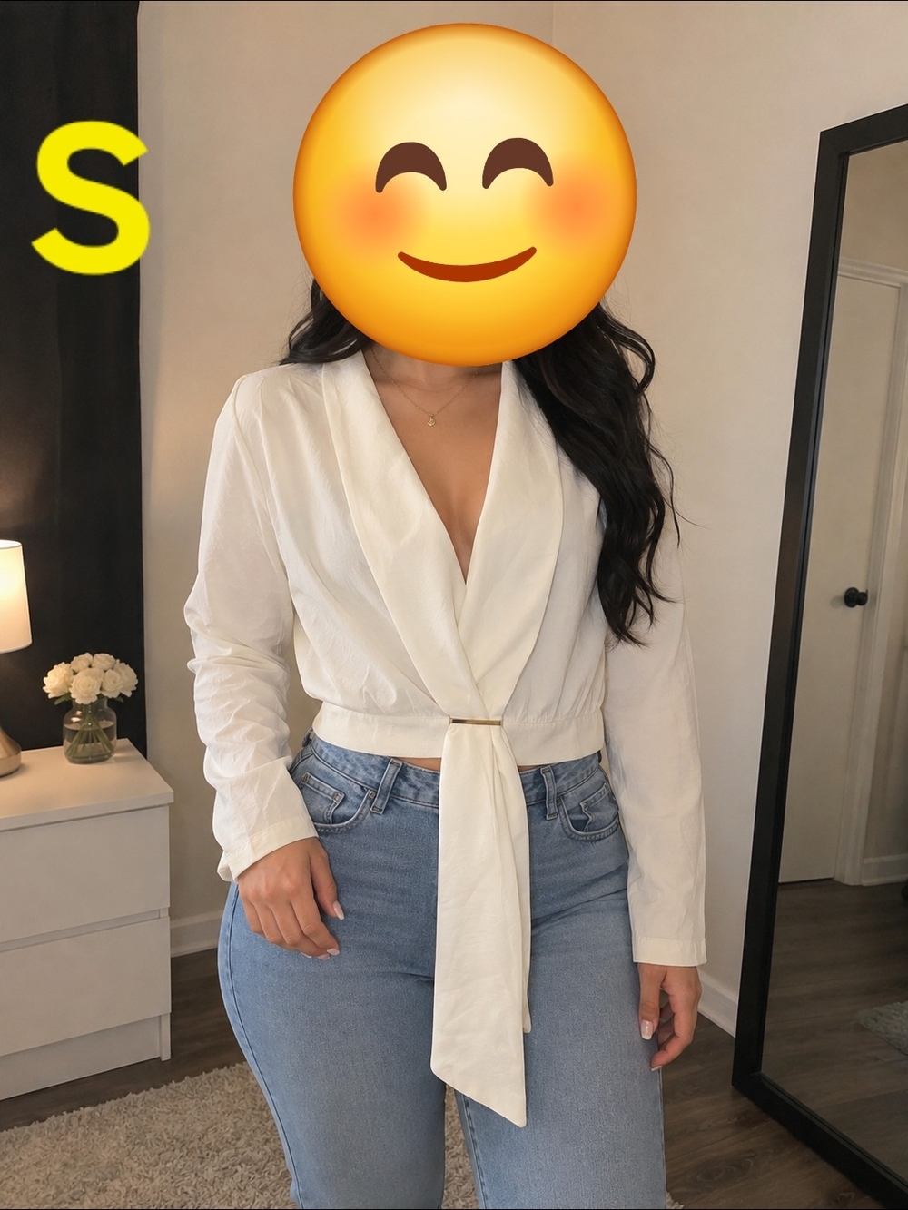 V-Neck White Tie-Front Blouse - Women Tops